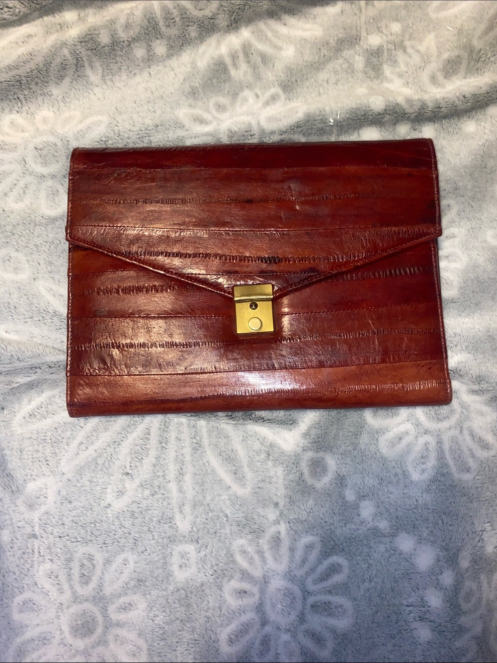Women's Brown Leather Envelope Clutch with Gold Lock